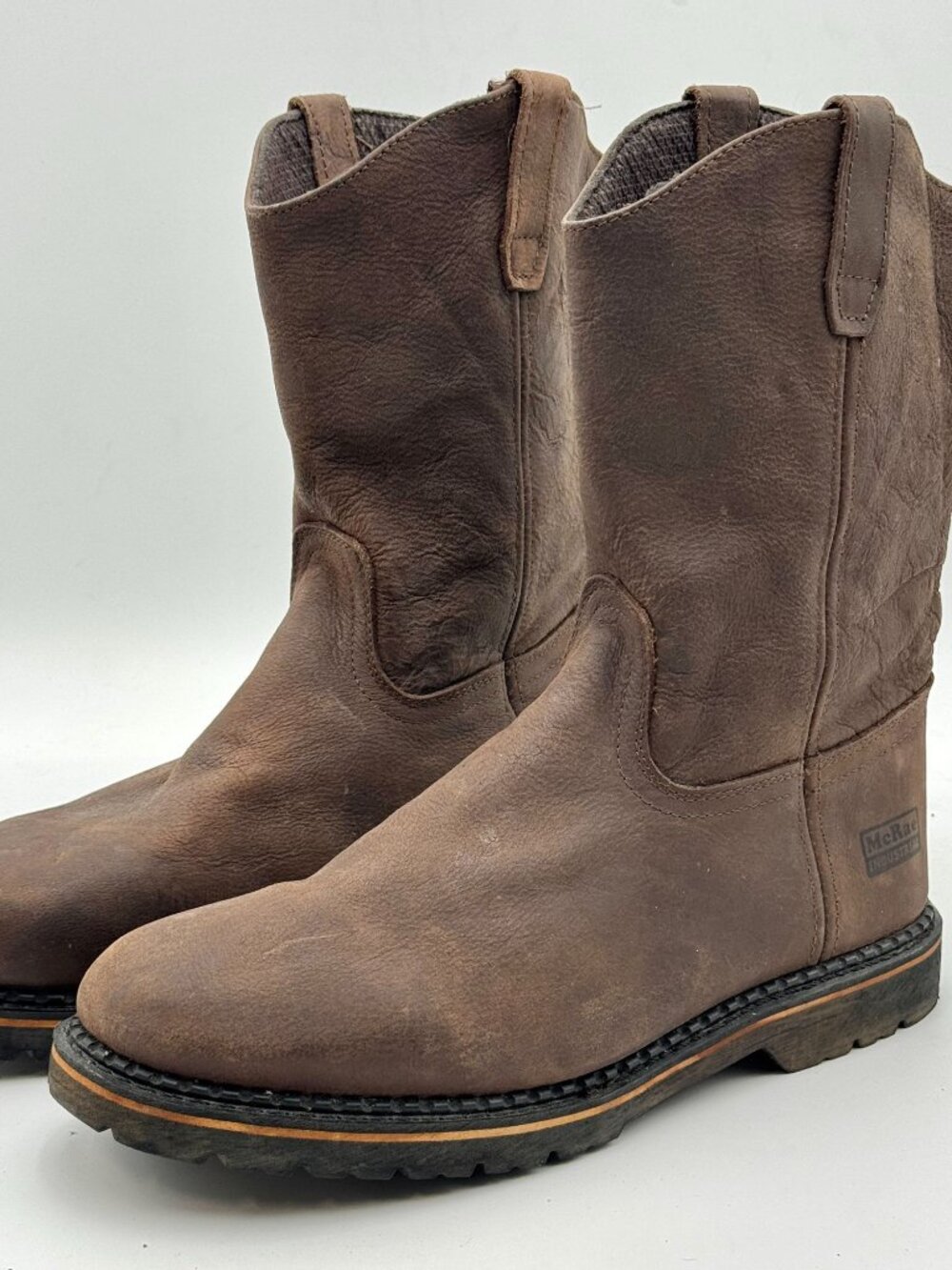 McRae Industrial Brown Leather Pull-On Work Boots Mens 13M Chore Western Farm